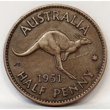 AUSTRALIA 1951 PL . HALF 1/2 PENNY . ERROR . VARIETY . DIE CRACKS . PLANCHET FLAWS